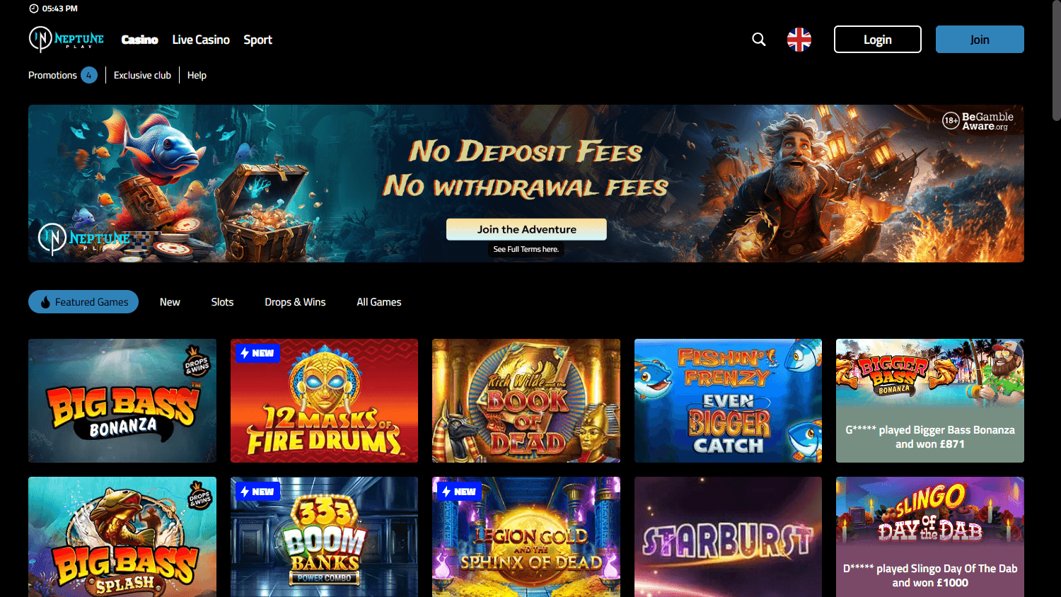 Neptune Play Casino Desktop screenshot